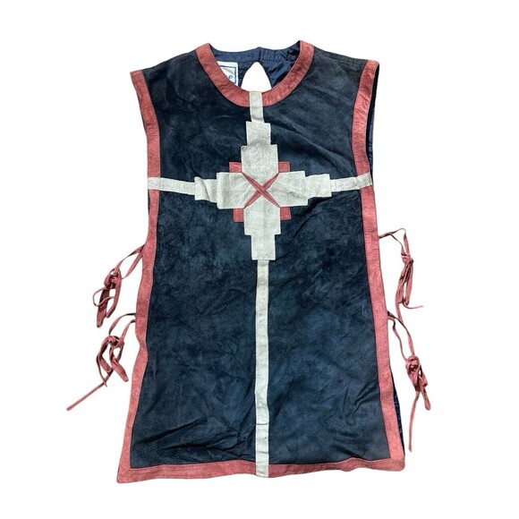 Vtg Shayne Blue Grey Red Suede Smock Hippie Boho Tie Sides Sz 7/8 - Picture 1 of 12